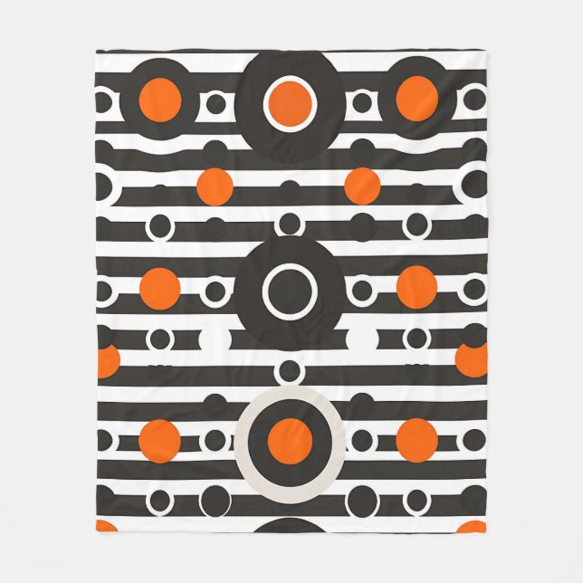 Black Orange Retro Circle Stripe Fleece Blanket (Front)