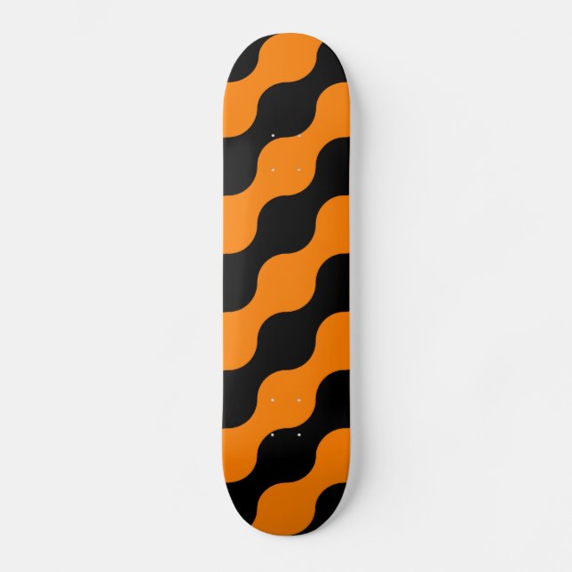Black, Orange Retro Circles Art Pattern Skateboard (Front)