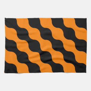 Black, Orange Retro Circles Art Pattern Tea Towel