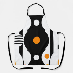 Black Orange Retro Mod Geometric Apron