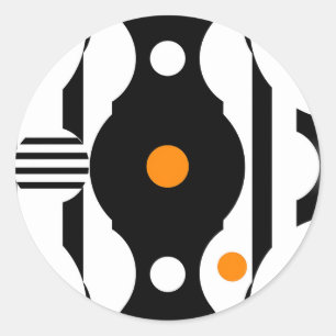 Black Orange Retro Mod Geometric Classic Round Sticker