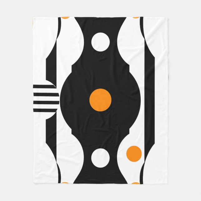 Black Orange Retro Mod Geometric Fleece Blanket (Front)