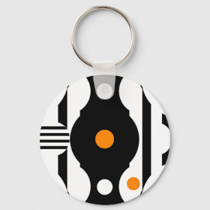 Black Orange Retro Mod Geometric Key Ring
