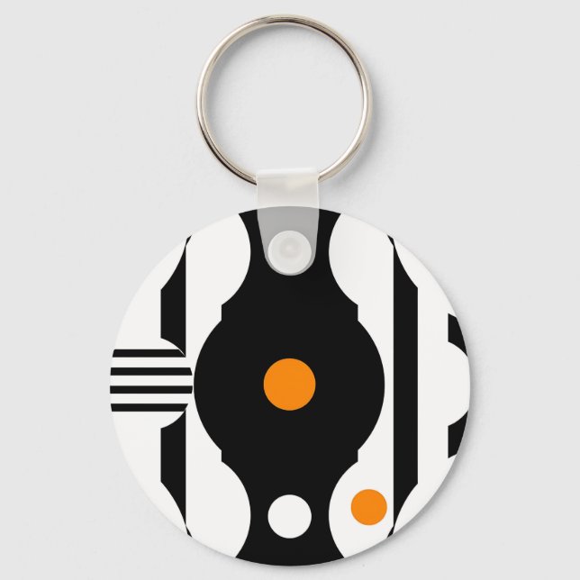 Black Orange Retro Mod Geometric Key Ring (Front)
