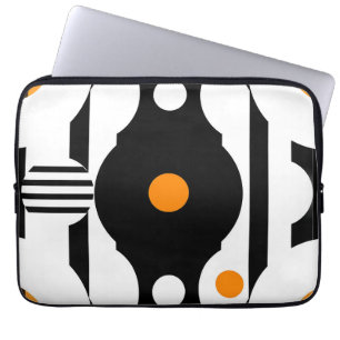 Black Orange Retro Mod Geometric Laptop Sleeve