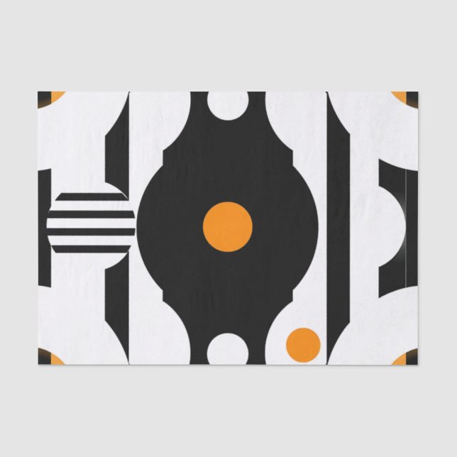 Black Orange Retro Mod Geometric Tissue Paper (Front)