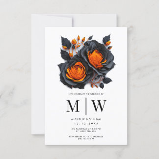 Black Orange Roses Gothic Wedding Invitation