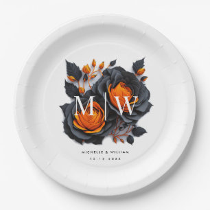 Black Orange Roses Gothic Wedding  Paper Plate