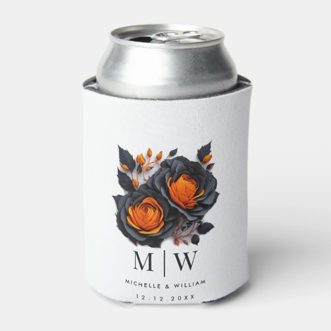Black Orange Roses Gothic Wedding Party Can Cooler (Can Front)