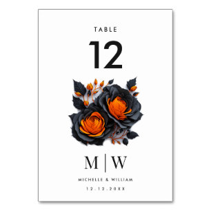 Black Orange Roses Gothic Wedding Party Table Number