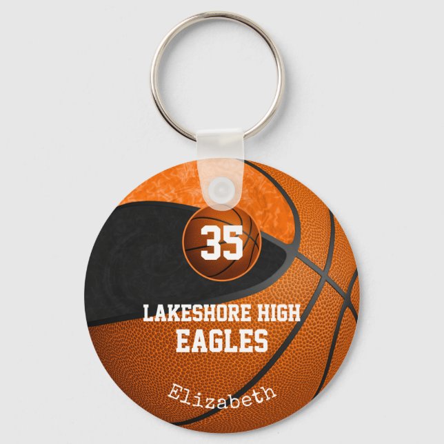 black orange school colours girls' basketball team key ring (Front)