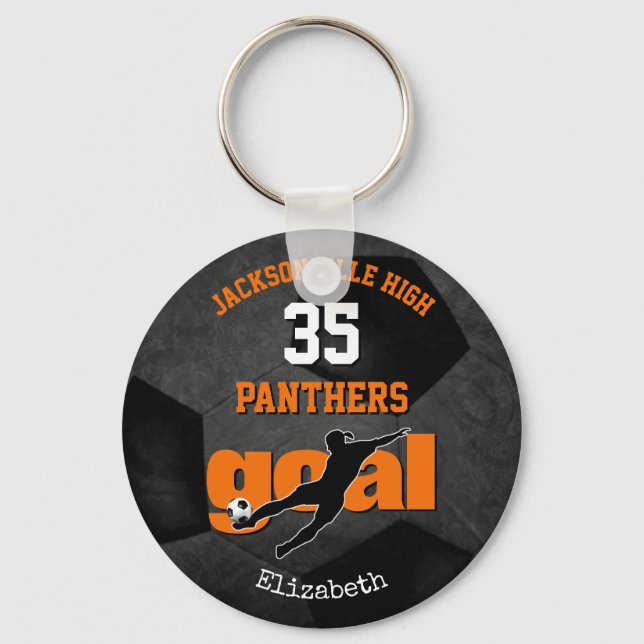 black orange school team spirit girls soccer key ring (Front)