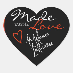 Black Orange Signature Script Made with Love Heart Sticker