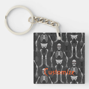 Black & Orange Skeletons Double-Sided Key Chain