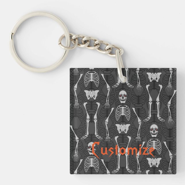 Black & Orange Skeletons Double-Sided Key Chain (Front)