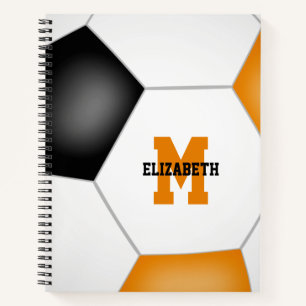 black orange soccer team colours monogrammed notebook