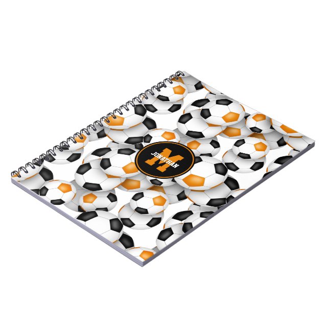 black orange soccer team colours sports pattern notebook (Left Side)