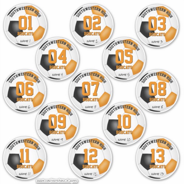 black orange soccer team party favours set of 13  (Front)