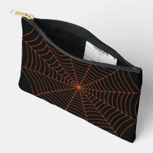 Black orange spider web Halloween pattern Accessory Pouch