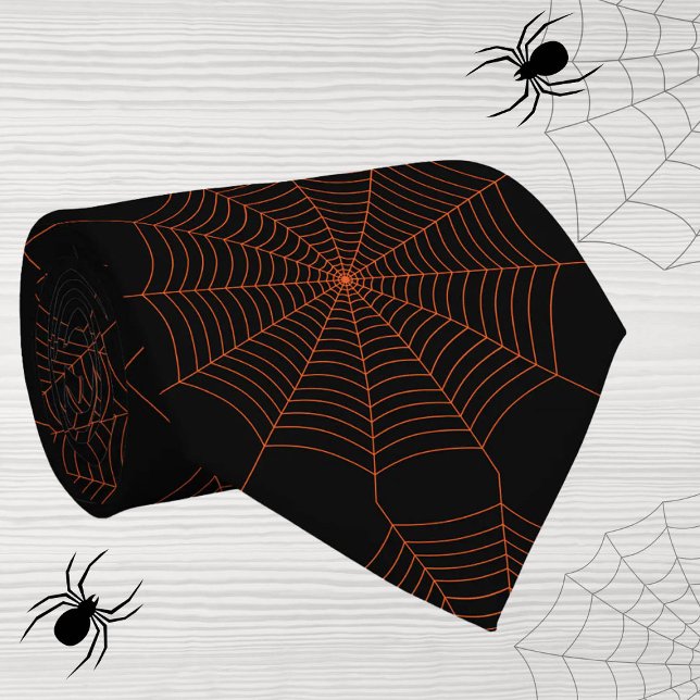 Black orange spider web Halloween pattern Tie (Creator Uploaded)