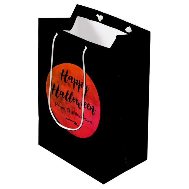 Black Orange Spooky Full Moon Happy Halloween Medium Gift Bag (Front Angled)