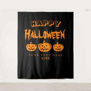 Black orange spooky Halloween party photo backdrop Tapestry