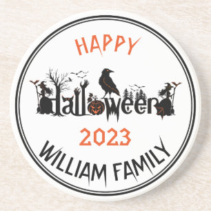 Black & orange Spooky Halloween Typography Concept Coaster