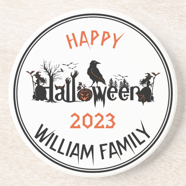 Black & orange Spooky Halloween Typography Concept Coaster (Front)