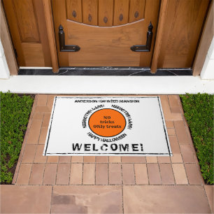 Black Orange Spooky Quote Modern Happy Halloween Doormat