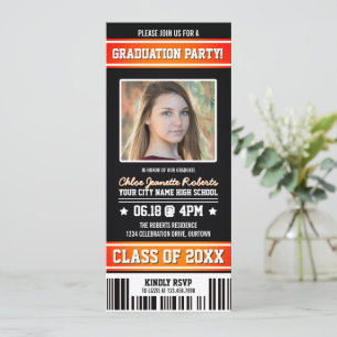 Black Orange Sporty Graduation Party Ticket Invitation
