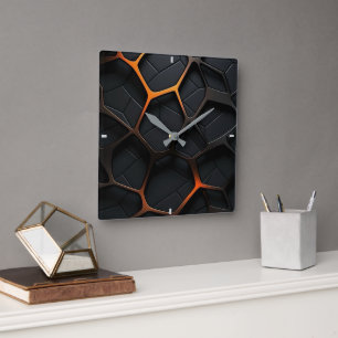 Black Orange Square Wall Clock