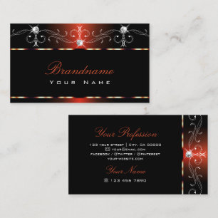 Black Orange Squiggles Ornaments Sparkle Diamonds Business Card