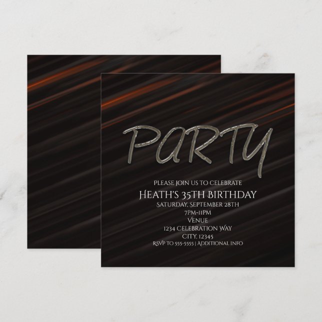 Black & Orange Streaks Birthday Party Invitation (Front/Back)