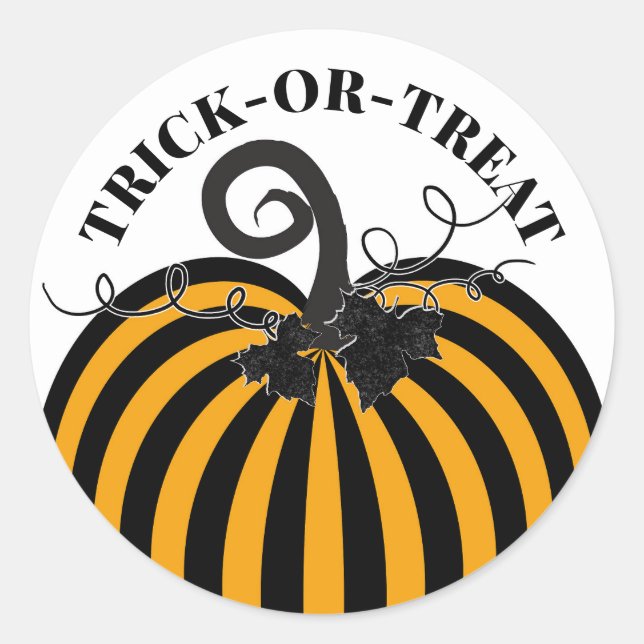 Black & Orange Striped Pumpkin Halloween Party Classic Round Sticker (Front)