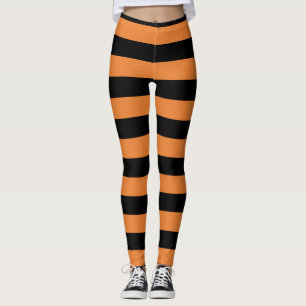 Black & Orange Stripes Festive Fun Halloween Leggings