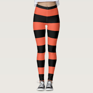 Black & Orange Stripes Festive Fun Halloween Leggings