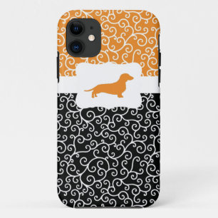 Black&Orange Swirls w/Dachshund iPhone 11 Case