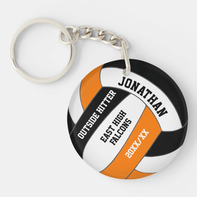 black orange team colours custom boys volleyball key ring (Front)
