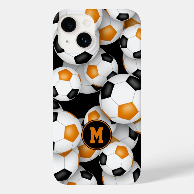 Black orange team colours fun soccer balls pattern Case-Mate iPhone case (Back)