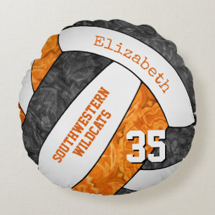black orange team colours gifts girls volleyball round cushion