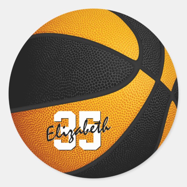 black orange team colours girls boys basketball classic round sticker (Front)