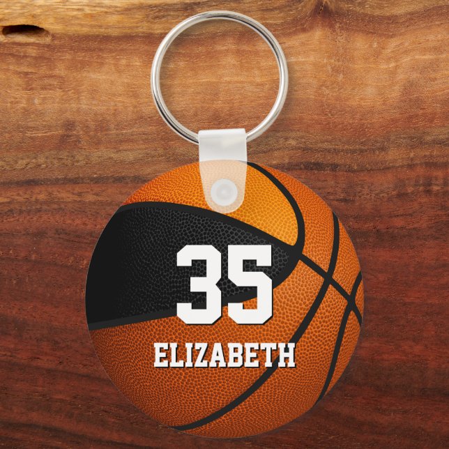 black orange team colours girls boys basketball key ring (Front)