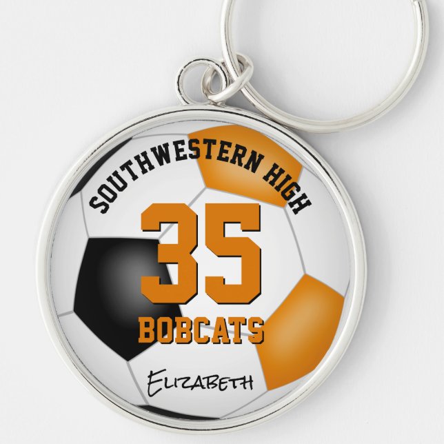 black orange team colours girls boys sporty soccer key ring (Front)