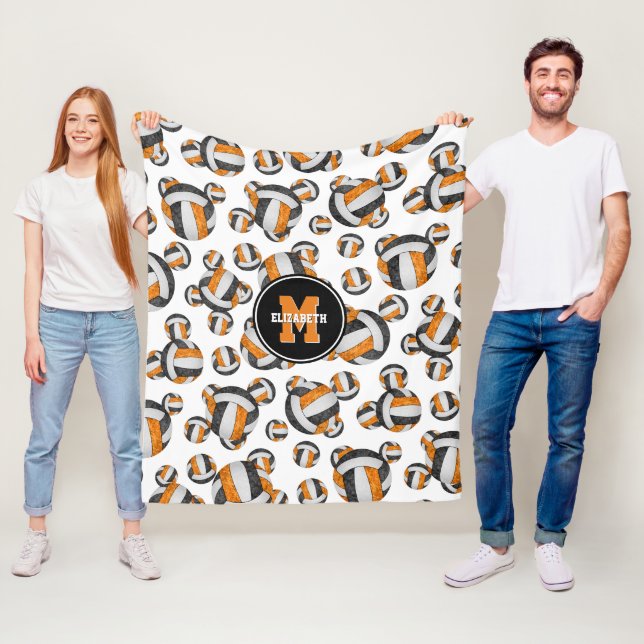 black orange team colours girls sports volleyball fleece blanket (In Situ)