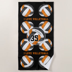 black orange team colours I love volleyball girly Beach Towel
