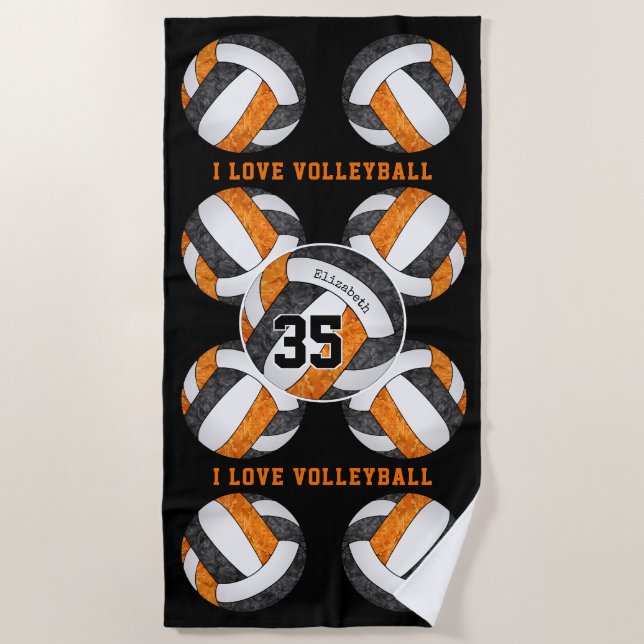 black orange team colours I love volleyball girly Beach Towel (Front)