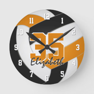 black orange team colours players name volleyball round clock