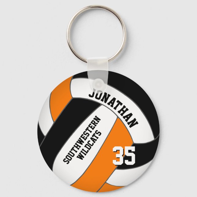 black orange team name boys volleyball key ring (Front)