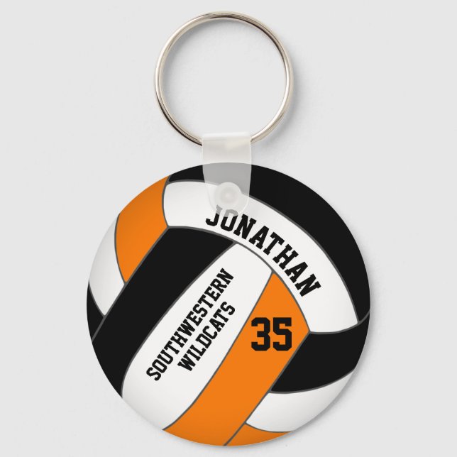 black orange team name boys volleyball key ring (Front)