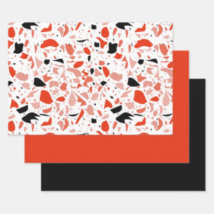 Black Orange Terrazzo Pattern Fall Halloween Wrapping Paper Sheet